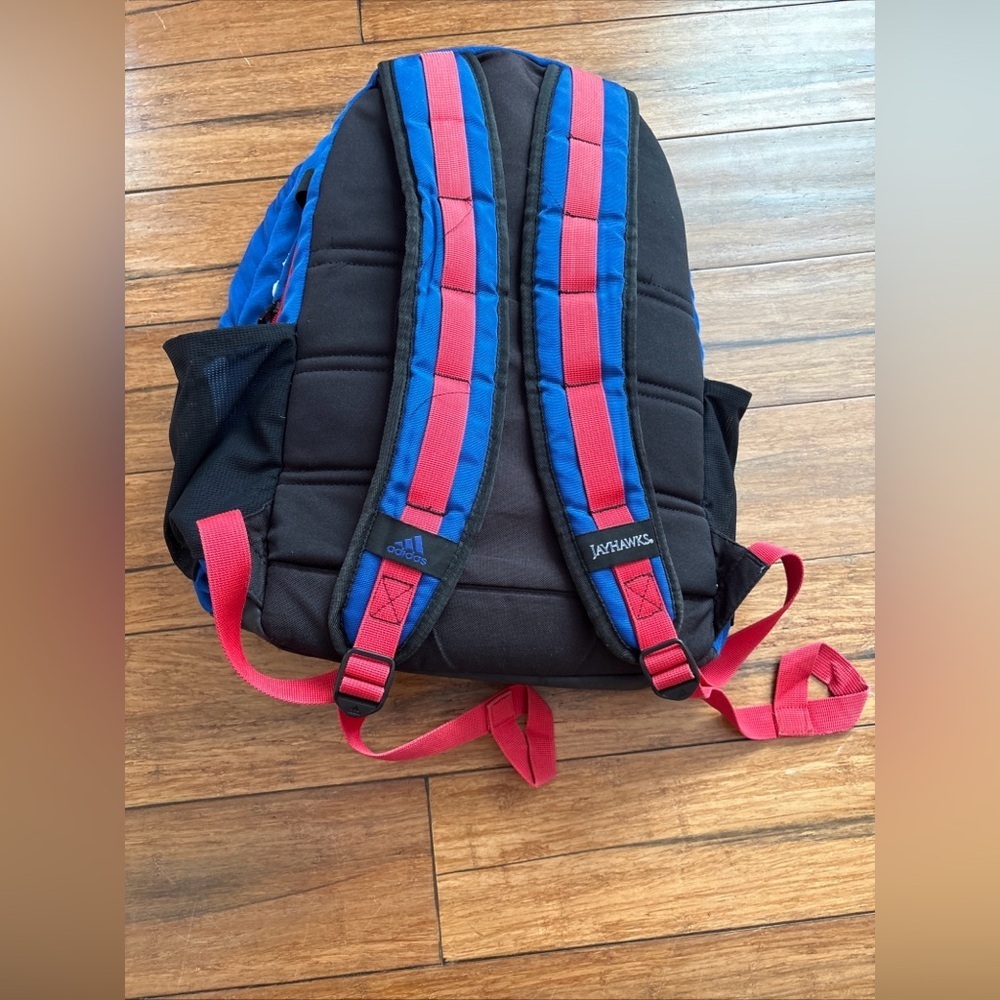 Adidas KU Jayhawks Student Backpack Bookbag Multi Pouches Laptop Red Blue - Picture 6 of 15